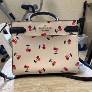 kate spade Cream Satchel with Red Cherry Print